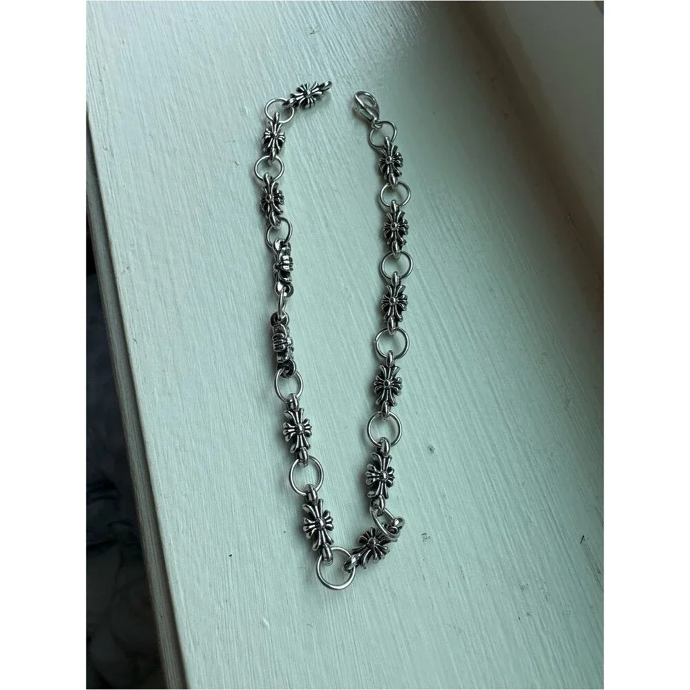 Sterling Silver Floral Link Bracelet - Silver